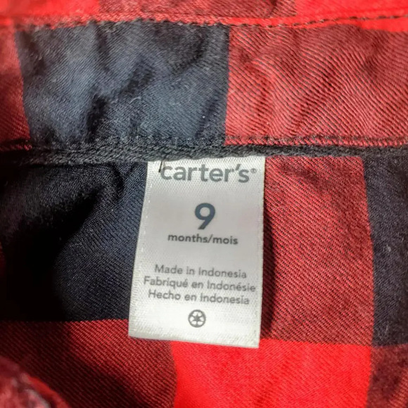 Carter's Size 9m Baby Boy Red and Black Buffalo Plaid Bodysuit NWOT - Picture 3 of 10